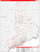 Western Connecticut County Wall Map Red Line Style